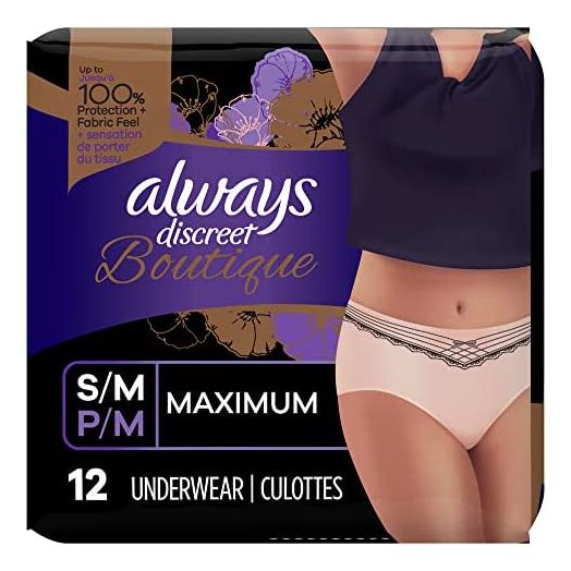 Always Discreet Boutique High-Rise Incontinence Underwear Size S/M Maximum Rosy, 12 Count Peach