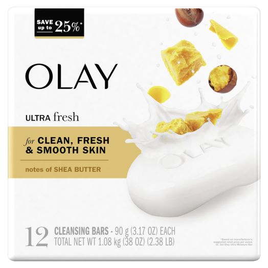 Olay Moisture Outlast Ultra Moisture Shea Butter Beauty Bar, 3.17 oz, 12 Ct