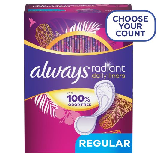 Always Radiant Daily Liners, Regular Absorbency, Unscented, 96 Count