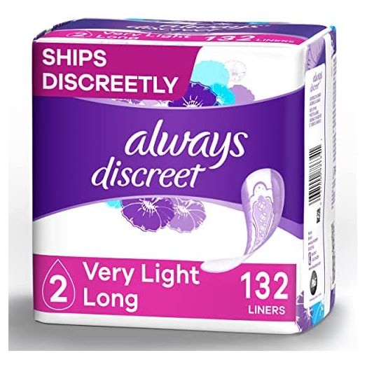 Always Discreet Incontinence and Postpartum Liners, Very Light Absorbency, Long Length, 44 Count (Pack of 3), Packaging may vary