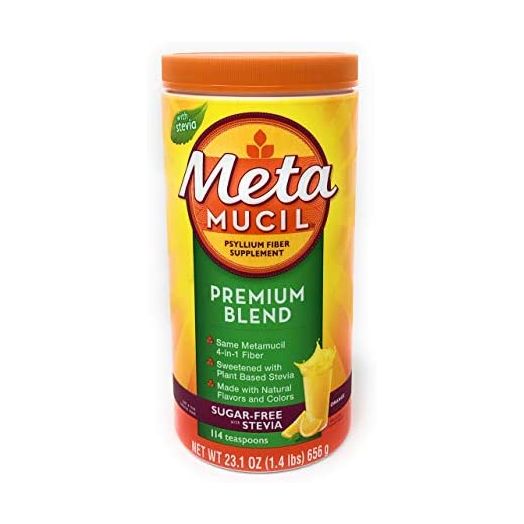 Metamucil Premium Blend Sugar Free Fiber, 114 Servings, Psyllium Husk Fiber Powder Supplement, with Stevia, Natural Orange Flavor 23.1 oz