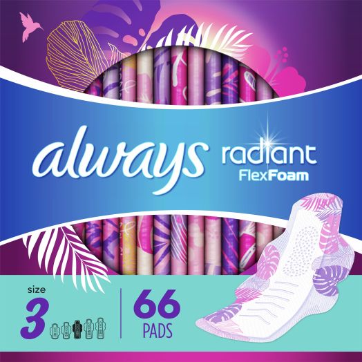 Always Radiant Heavy Pads Light Clean Scent with Wings, Size 3, 66 Ct