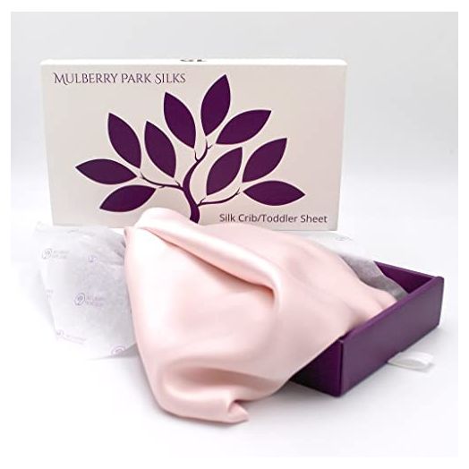 Mulberry Park Fitted Silk Crib Sheet - Lullaby Pink - Grade 6A Pure 19 Momme Toddler Bedding - Gentle on Baby's Dry Skin, Helps with Bald Spot, Eczema, & Cradle Cap - Oeko-TEX Certified