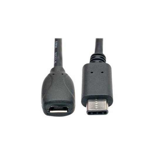 Tripp Lite U040-06N-MIC-F USB Type C Male to microUSB-B Female USB 2.0 Cable, 6"