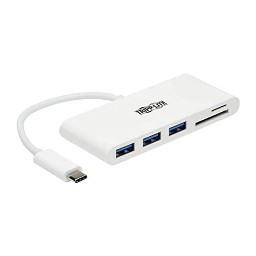 Tripp Lite Home Office USB C Hub, USB-C Multiport Adapter, USB Type C to 3 USB A Port, Memory Card Reader, USB 3.0, Thunderbolt 3, White (U460-003-AM)