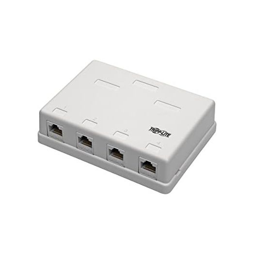 Tripp Lite Pre-Configured 4-Port Cat6/Cat5/Cat5e Ethernet Unshielded Surface-Mount Box, 110 IDC Punchdown RJ45 White, 3-Year Warranty (N236-004-WH)