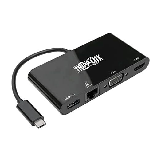 Tripp Lite USB-C Hub with 4K HDMI, 1080P VGA, Gigabit Ethernet, USB-A 3.0, Thunderbolt 3, DisplayPort Alt Mode, 5 Gbps, Black (U444-06N-HV4GUB)