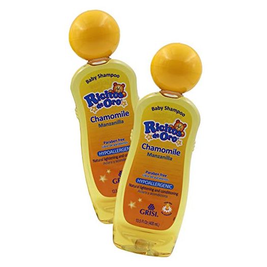 Ricitos de Oro, Baby Shampoo Cleansing Conditioning and Lightening Baby Shampoo with Chamomile Extract Lightens Naturally ParabenFree Hypoallergenic 2Pack of 13.5 FL Oz Bottles, amber, 2 Count