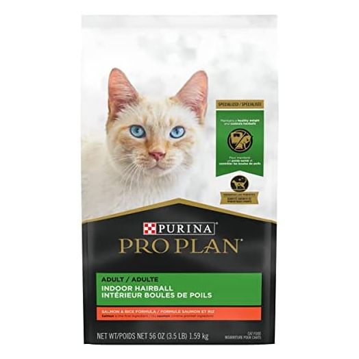 Purina Pro Plan Indoor Care Hairball Control Adult Salmon & Rice Dry Cat Food & Wet Cat Food (Packaging May Vary)