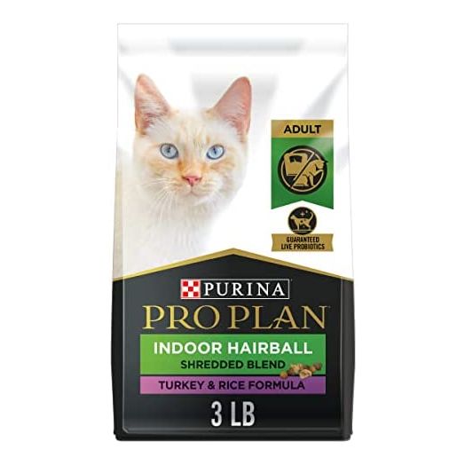 Purina Pro Plan Hairball Management, Indoor Cat Food, Shredded Blend Turkey and Rice Formula - 3 lb. Bag