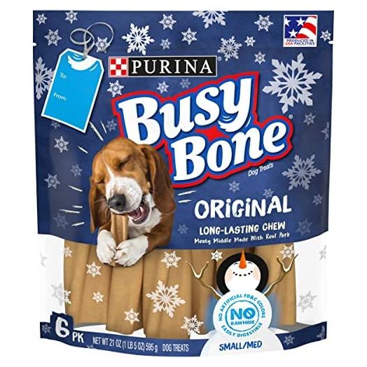 Purina Busy Produced in USA, Long Lasting Dog Treats for Small Dogs, Original Winter Pack - 6 ct. Pouch