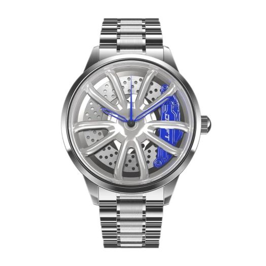 DriftElement Performance GT Rim Watch Men - Sports car Men's Wristwatch - Custom Designer Watch with Mineral Glass - Quartz Watch (silber-blue)