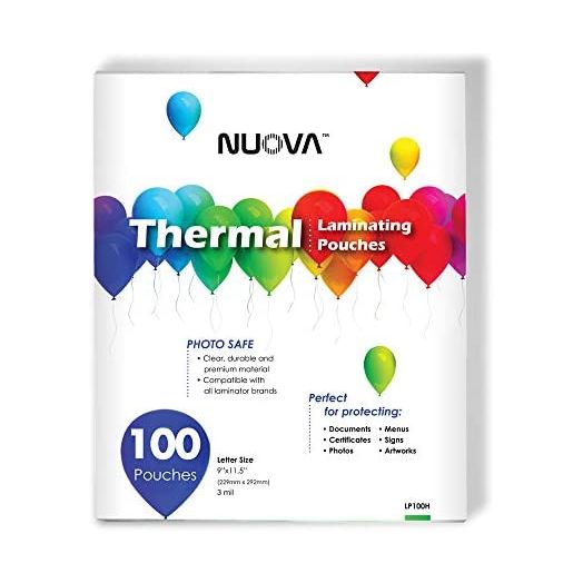Nuova Premium Thermal Laminating Pouches 9" x 11.5", Letter Size, 3 mil, 100 Pack (LP100H)