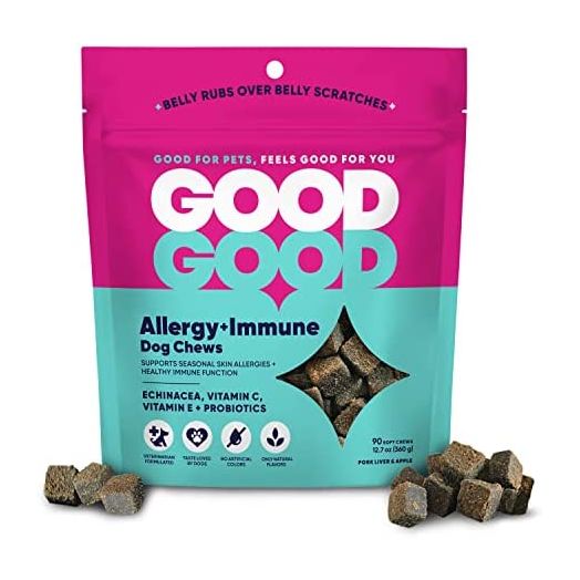 GoodGood Allergy + Immune Dog Chews with Echinacea, Vitamins C & E, and Probiotics for Dogs | Tasty Seasonal Allergy Skin Product for Dogs | 90 Soft Dog Chews | Supports Healthy Immune Function
