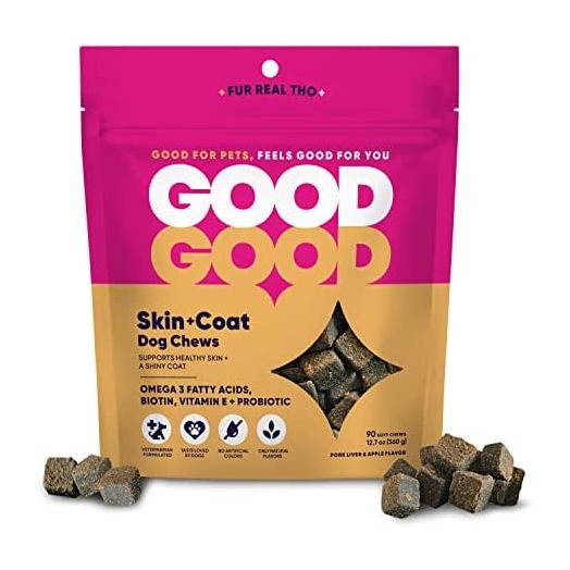 GoodGood Dog Supplements to Support Healthy Dogs, Soft Dog Chews for Hip + Joint and Skin + Coat Support, Probiotics, 90 Natural Flavor Chews