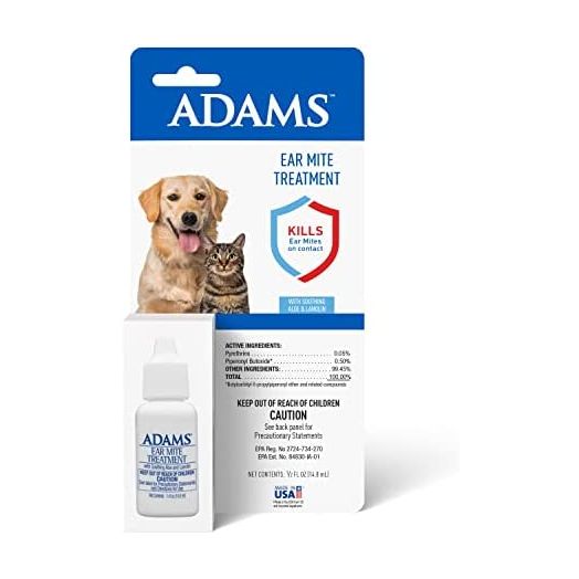 Adams Ear Mite Treatment For Dogs and Cats Over 12 Weeks, Kills Ear Mites On Contact, Relief For Dogs and Cats Suffering From Ear Mites, Soothing Aloe and Lanolin Formula .5 Fl Oz