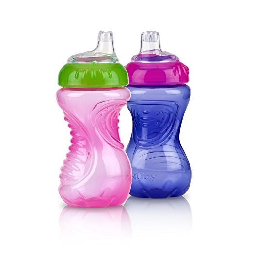 Nuby 2 Piece No Spill Easy Grip Trainer Cup 10 oz, Pink/Purple