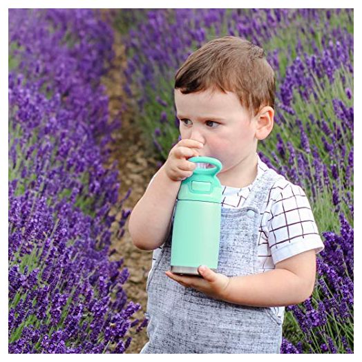 Nuby Thirsty Kids No Spill Flip-It Reflex Stainless Steel Travel Cup, 10 Oz, Aqua, Mint