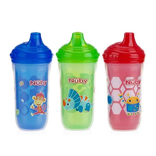 Nuby Insulated No Spill Easy Sip Cup with Vari-Flo Valve Hard Spout, Boy, 9 Oz, 3 Count