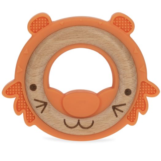 Nuby Natural, Silicone and Wood Teether, Orange Tiger