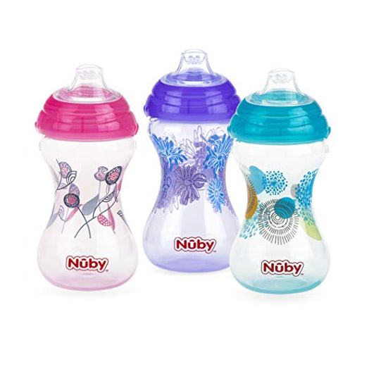 Nuby 3pk No Spill "Pinpoint" Soft Spout Clik-It, Girl, 10 Oz