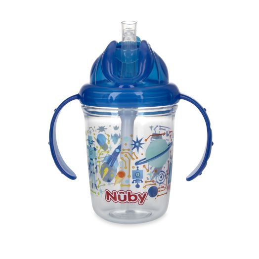 Nuby FlipNSip Silicone Straw Cup with Handles, Blue