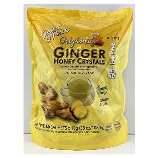 Instant Ginger Honey Crystals Family Value Pack 60 Sachets 18g per Sachets ( Total 38oz/ 1080g ) By Prince of Peace