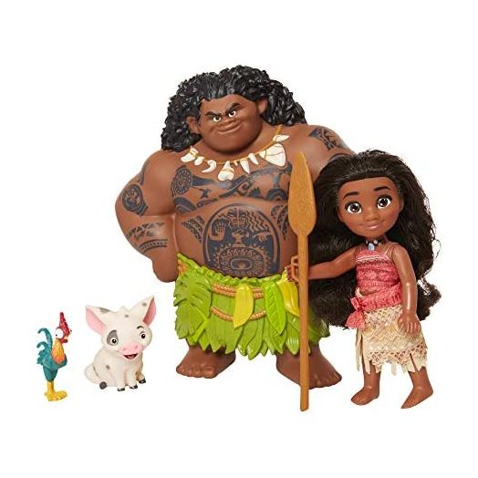 Moana Disney Doll with Maui Demigod Doll Figure, 4 Piece Little Petite Story Telling Gift Set for Girls Ages 3 and Up