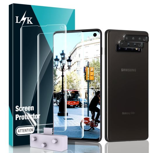 [2+2 Pack] LK designed for Samsung Galaxy S10 6.1inch, 2 Pack Flexible TPU Screen Protector and 2 Pack Camera Lens Protector [Ultrasonic Fingerprint Support] HD Clear Easy Installation