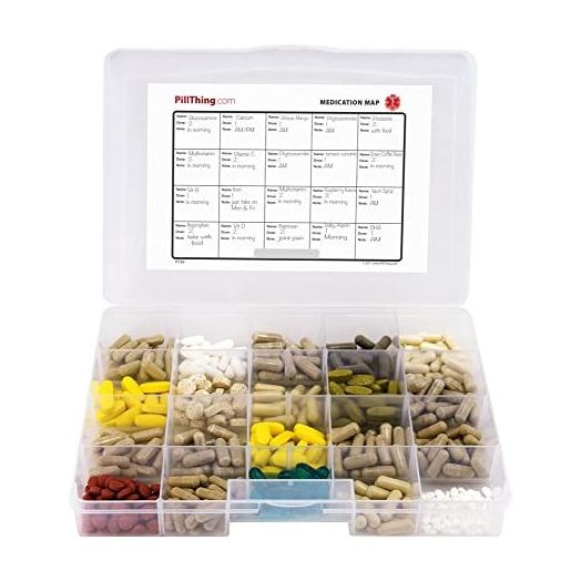 : Pill Thing Large Monthly Pill Organizer with Built-in Handle - Medicine Organizer Pill Case with Deep Compartments and Airtight lid - Travel Pill Organizer Includes Emergency Contact Card