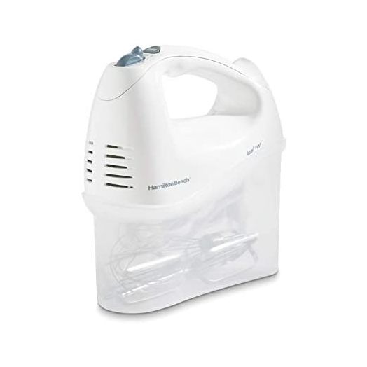 Hamilton Beach 6-Speed Electric Hand Mixer with Whisk, Traditional Beaters, Snap-On Storage Case, White