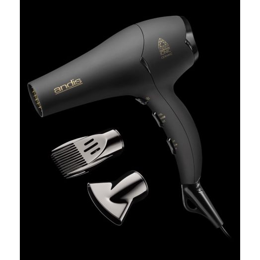 Andis Pro Dry Soft Grip Tourmaline & Ceramic Hair Dryer with Pick and Concentrator, 1875 Watts, Black