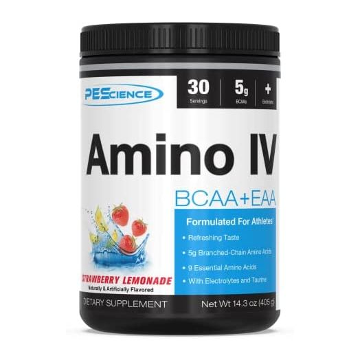 PEScience Amino IV, Strawberry Lemonade, 60 Scoop, BCAA and EAA Powder with Electrolytes