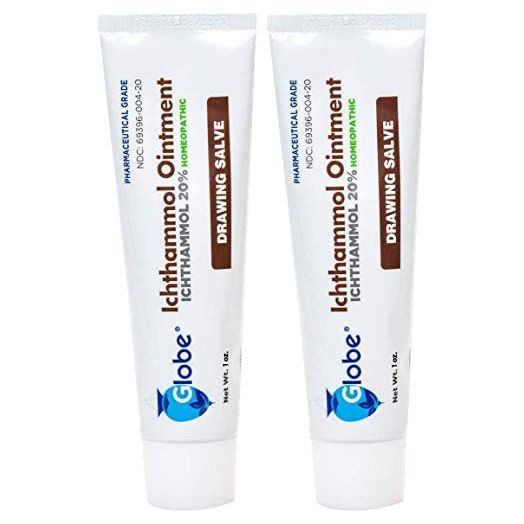 Globe Ichthammol Ointment 20% (Drawing Salve) 1 OZ - Soothing Skin Relief, Treatment of Eczema, Acne, Boils, Splinters, Bee Stings - Maximum Strength (2-Pack)