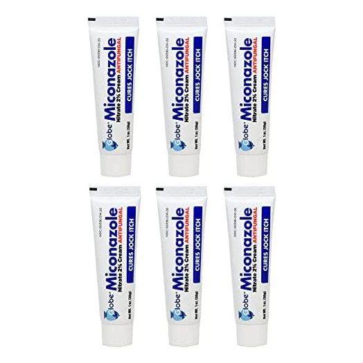 Globe Miconazole Nitrate 2% Anti fungal Cream | Cures Most Athletes Foot, Jock Itch, Ringworm | 1 OZ Tube (6 Pack)