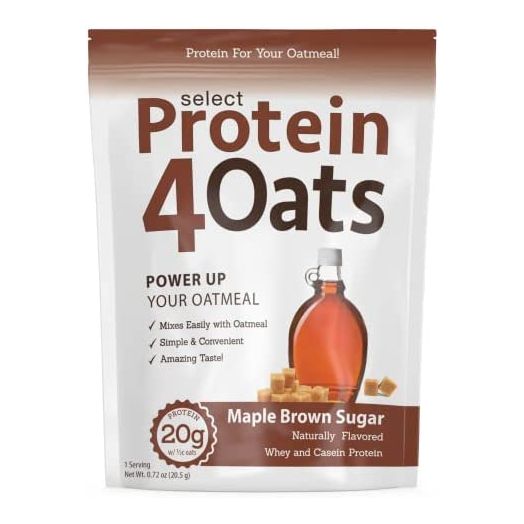 PEScience Select Protein4Oats, Maple and Brown Sugar, 12 Serving, Whey and Casein Blend for Oats and Oatmeal
