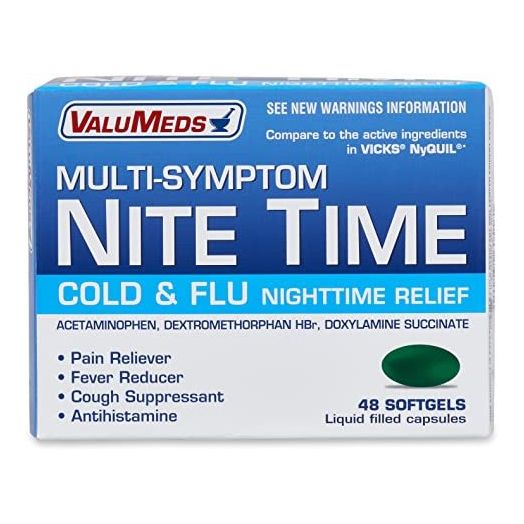 ValuMeds Cough, Cold, and Nighttime Relief (48 Softgels) Helps Relieve Sore Throat, Fever, Headaches, Runny Nose, Aches