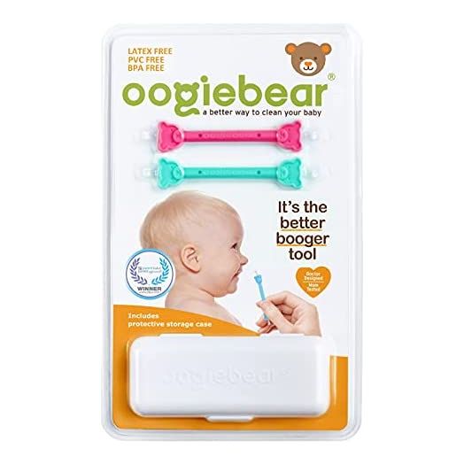 oogiebear - Nose and Ear Gadget. Safe, Easy Nasal Booger and Ear Cleaner for Newborns and Infants. Dual Earwax and Snot Remover - 2 Pack with case - Raspberry and Seafoam