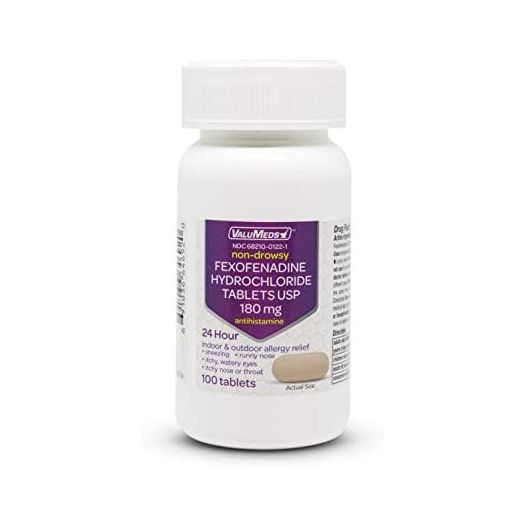 ValuMeds 24-Hour Allergy Medicine (100-Count) Fexofenadine HCl Tablets | Non-Drowsy Antihistamine | Pollen, Hay Fever, Dry, Itchy Eyes, Allergies | Kids, Adults (Compare to Allegra Tablets)