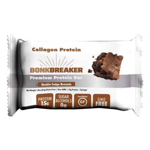 Bonk Breaker Collagen Protein Bars, Low Calorie, Low Carb, Gluten-Free Ingredients to Optimize Recovery, 1 Box of 12 Bars, Double Fudge Brownie