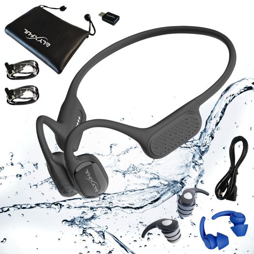 Swimming Bone Conduction Headphones, IP68 Waterproof, Built-in 64G Memory, Open-Ear Wireless Bluetooth Underwater Earphones with MP3 Mode for Running, Cycling and Working Out