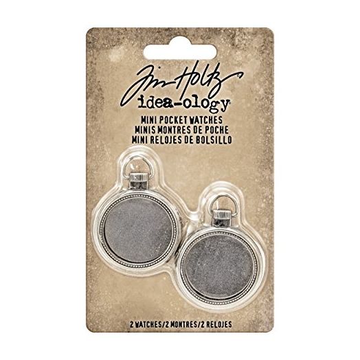 Tim Holtz Idea-ology Mini Pocket Watch Embellishments 2/Pack, Antique Nickel (TH93274),Silver