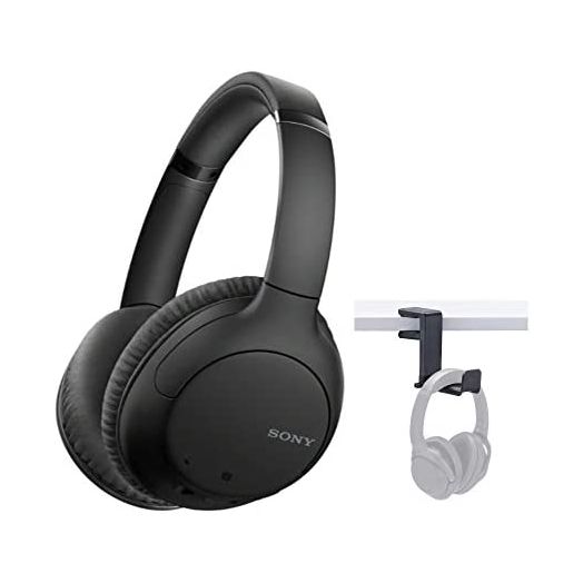 Sony WHCH710N Wireless Bluetooth Noise Canceling Over-The-Ear Headphones (Black) with Knox Gear Headphone Hanger Mount Bundle (2 Items)