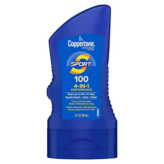 Coppertone SPORT Sunscreen SPF 100 Lotion, Water Resistant Sunscreen, Body Sunscreen Lotion, Travel Size Sunscreen, 3 Fl Oz