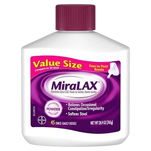 MiraLAX Laxative Powder for Gentle Constipation Relief, #1 Dr. Recommended Brand, 45 Dose Polyethylene Glycol 3350, Stimulant-Free, Softens Stool