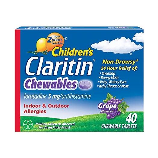 Claritin 24 Hour Allergy Chewables for Kids, Non Drowsy Allergy Relief, 40 Grape Antihistamine Tablets
