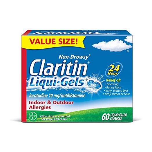 Claritin Liqui-Gels 24 Hour Allergy Relief, Non-Drowsy Allergy Medicine, Loratadine Antihistamine Capsules, 60 Count