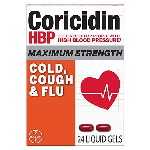 Coricidin Hbp, Decongestant-free Maximum Strength Cold, Cough & Flu Liquid Gels, 24 Count