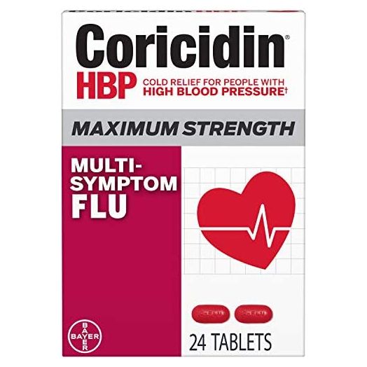 Coricidin Hbp, Decongestant-free Maximum Strength Multi-symptom Flu Tablets, 24 Count