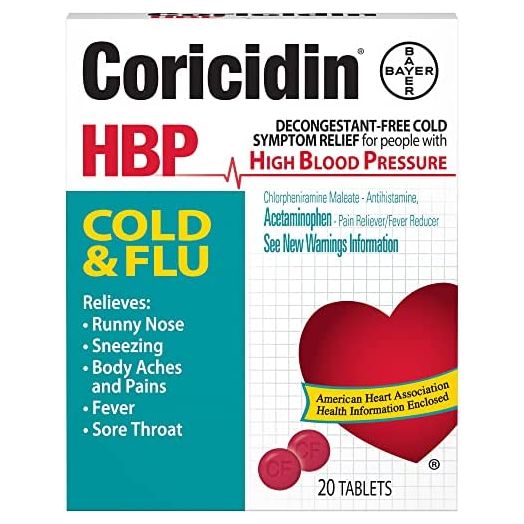 Coricidin HBP Cold & Flu Tablets, 20 ea (Pack of 3)